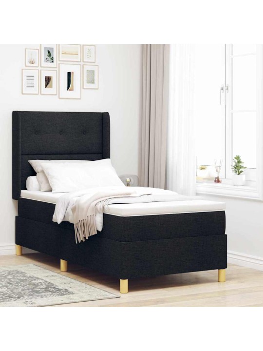 Gulta ar atsperēm ar matraci melna 100 x 200 cm audums