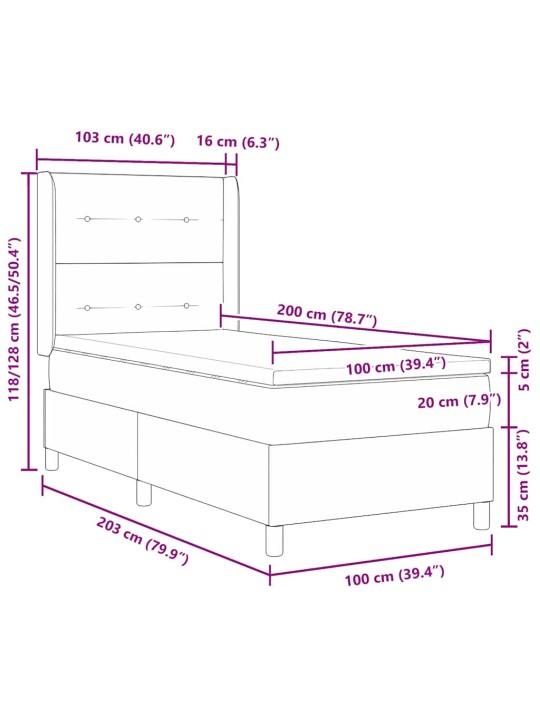 Gulta ar atsperēm ar matraci melna 100 x 200 cm audums