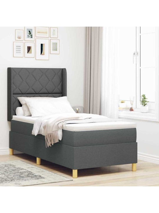 Gulta ar atsperēm ar matraci tumši pelēka 90 x 200 cm audums