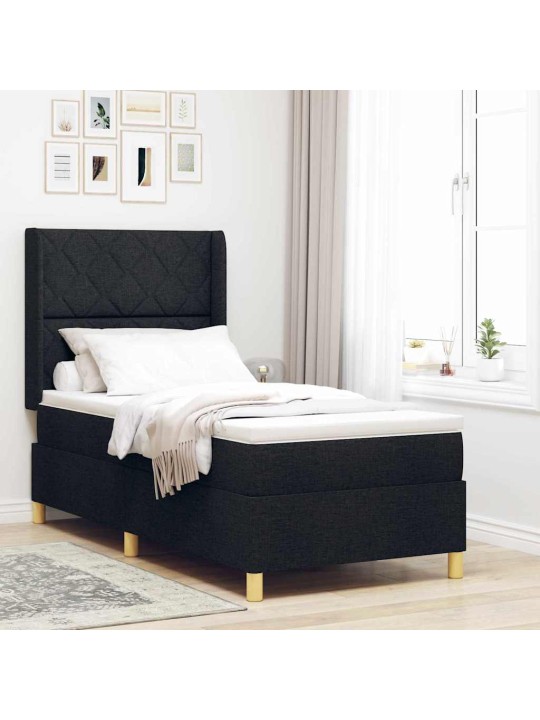 Gulta ar atsperēm ar matraci melna 100 x 200 cm audums