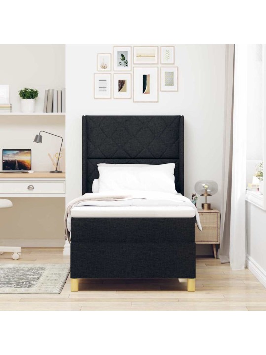 Gulta ar atsperēm ar matraci melna 100 x 200 cm audums