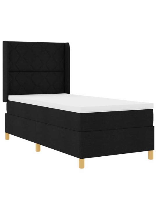 Gulta ar atsperēm ar matraci melna 100 x 200 cm audums