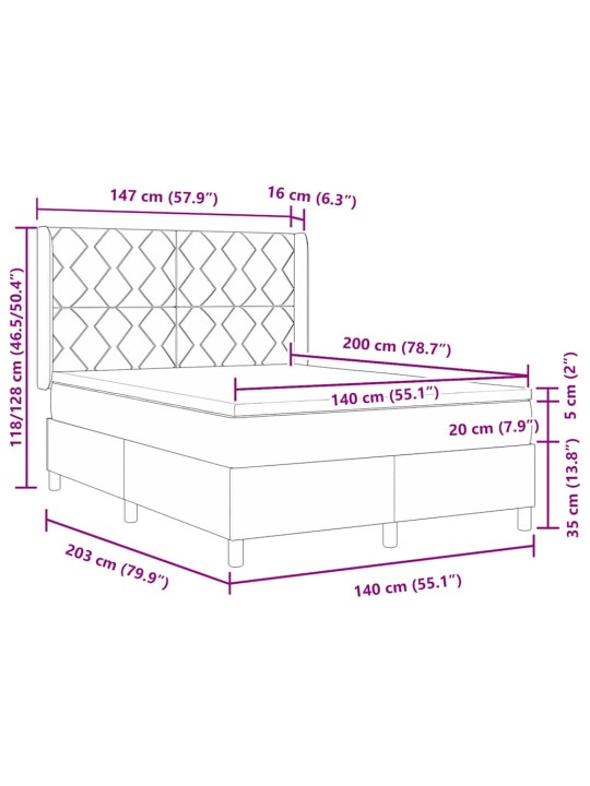 Gulta ar atsperēm ar matraci tumši pelēka 140 x 200 cm audums