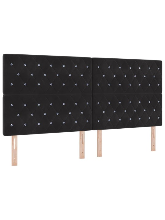 Kastītes atsperu gulta ar galvas klāju melna 200 x 200 cm samts