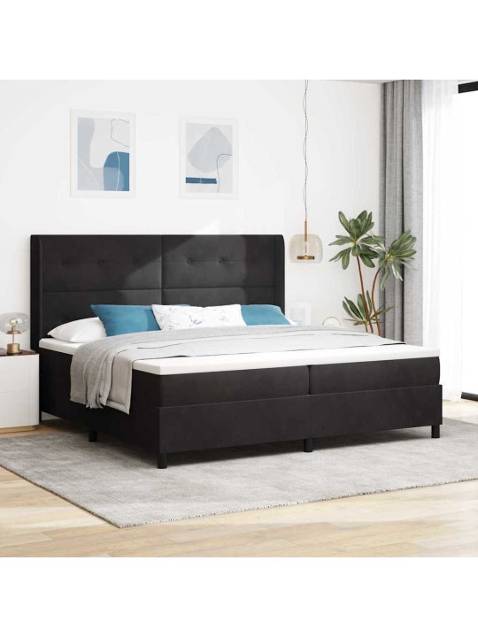 Kastītes atsperu gulta ar galvas klāju melna 200 x 200 cm samts