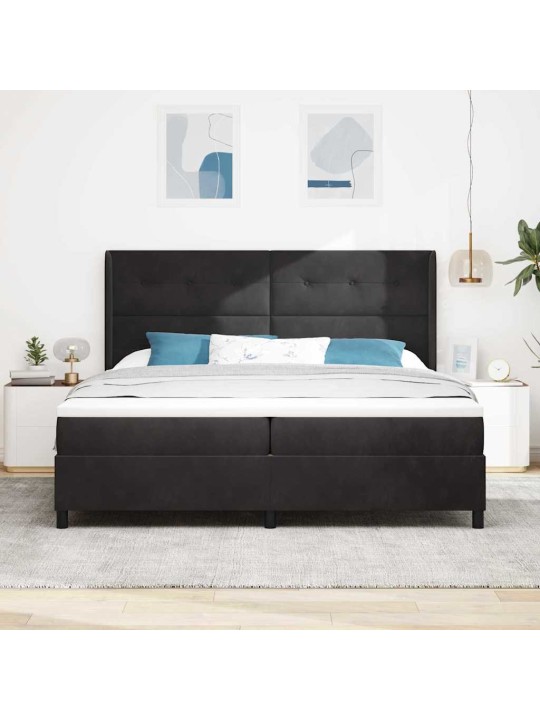 Kastītes atsperu gulta ar galvas klāju melna 200 x 200 cm samts