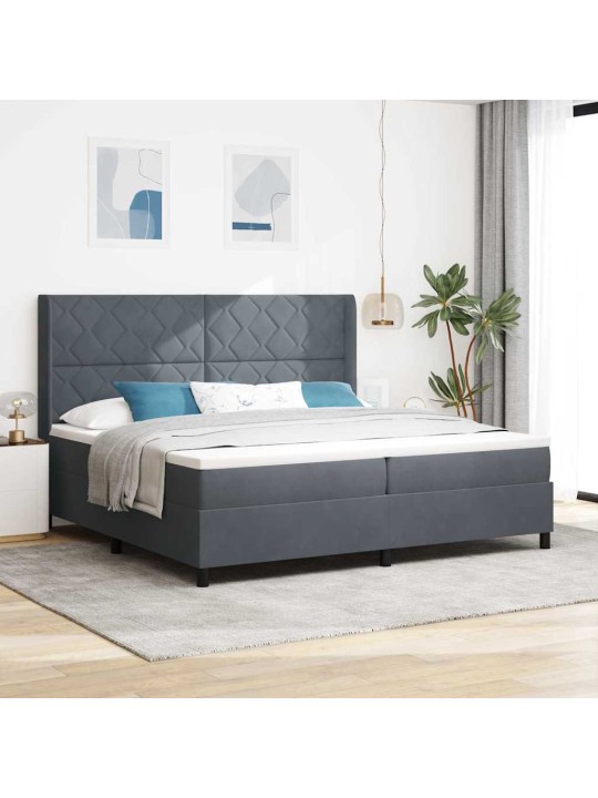 Kastītes atsperu gulta tumši pelēka 200 x 200 cm samts