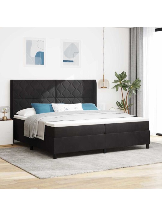 Kastītes atsperu gulta ar galvas klāju melna 200 x 200 cm samts