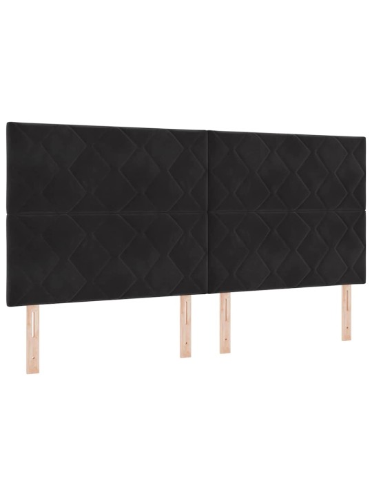 Kastītes atsperu gulta ar galvas klāju melna 200 x 200 cm samts