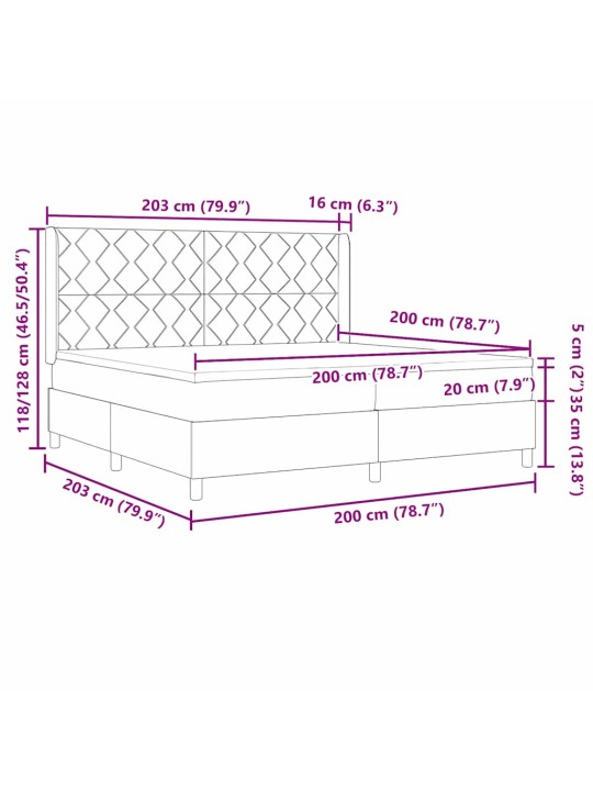 Kastītes atsperu gulta ar galvas klāju melna 200 x 200 cm samts