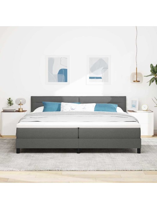 Kastītes atsperu gulta tumši pelēka 200 x 200 cm audums