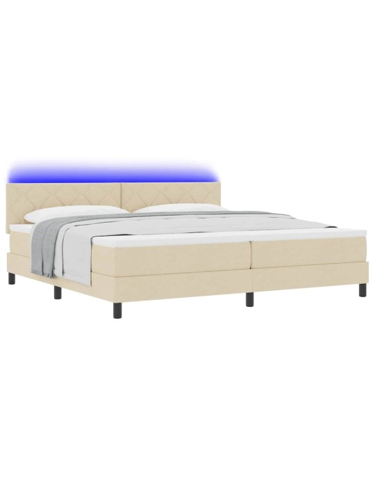 Kastītes atsperu gulta ar matraci krēmkrāsa 200 x 200 cm audums