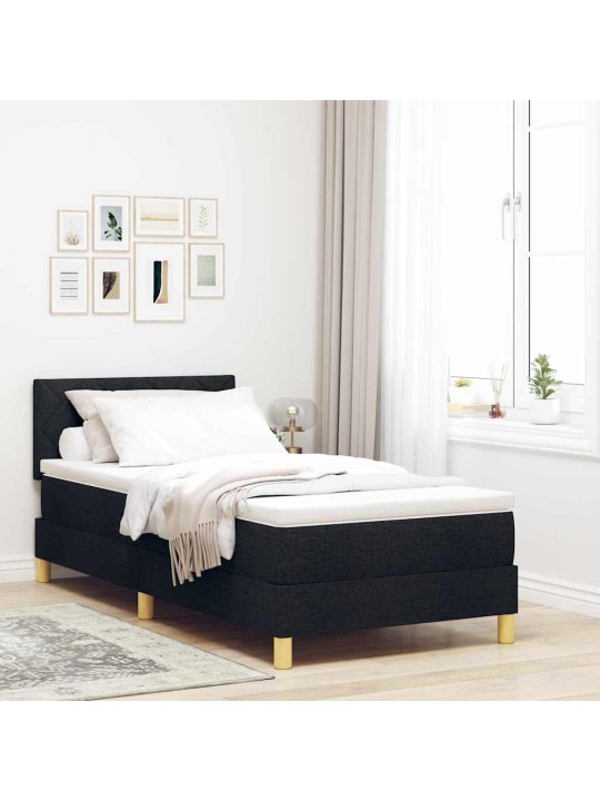 Kastītes atsperu gulta ar matraci melna 90 x 200 cm audums