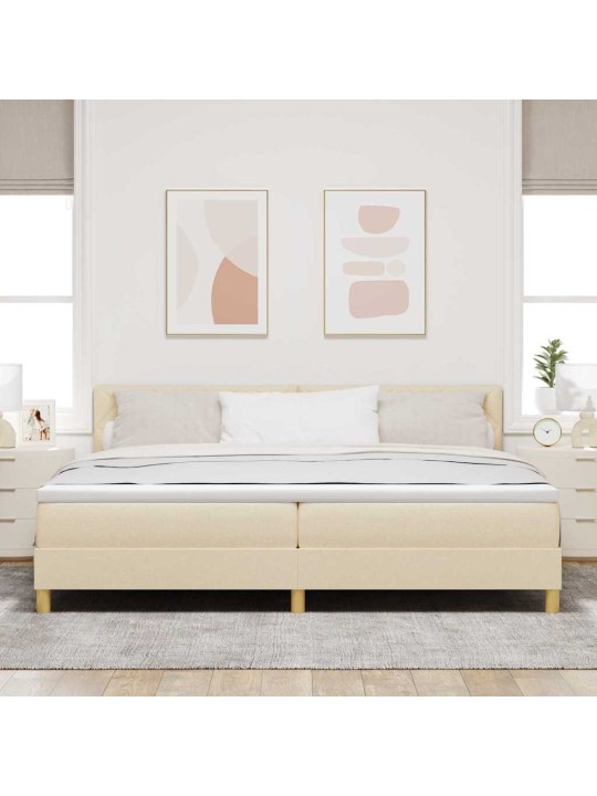 Kastītes atsperu gulta ar matraci krēmkrāsa 200 x 200 cm audums