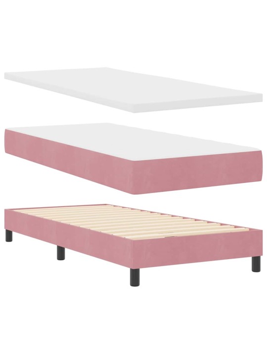 Kastītes atsperu gulta ar matraci rozā 100 x 200 cm samts