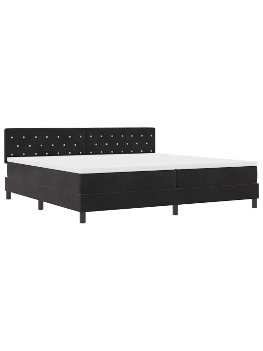 Kastītes atsperu gulta ar matraci melna 200 x 200 cm samts