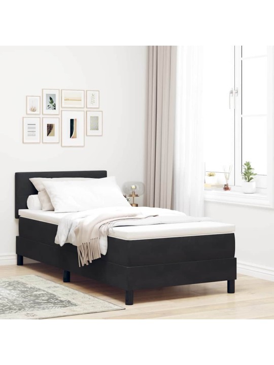 Kastītes atsperu gulta ar matraci melna 90 x 200 cm samts