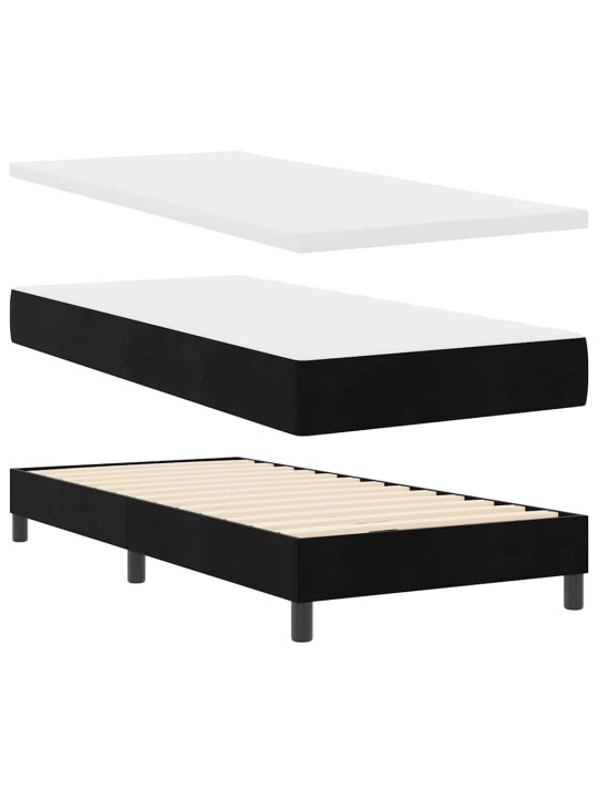 Kastītes atsperu gulta ar matraci melna 100 x 200 cm samts