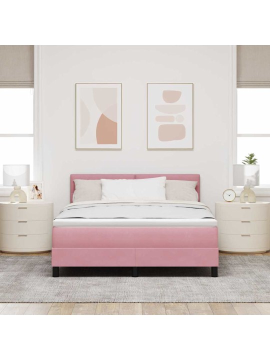 Kastītes atsperu gulta ar matraci rozā 160 x 200 cm samts