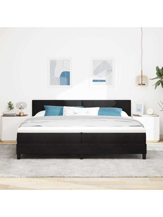 Kastītes atsperu gulta ar matraci melna 200 x 200 cm samts