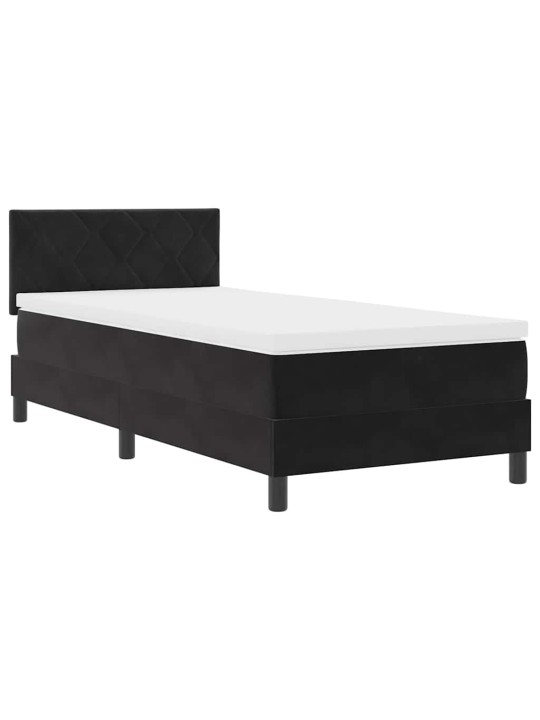 Kastītes atsperu gulta ar matraci melna 90 x 200 cm samts