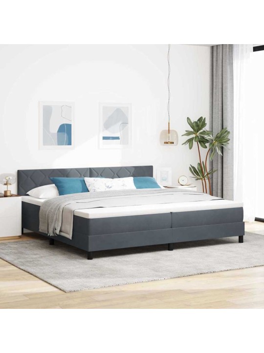 Kastītes atsperu gulta tumši pelēka 200 x 200 cm samts