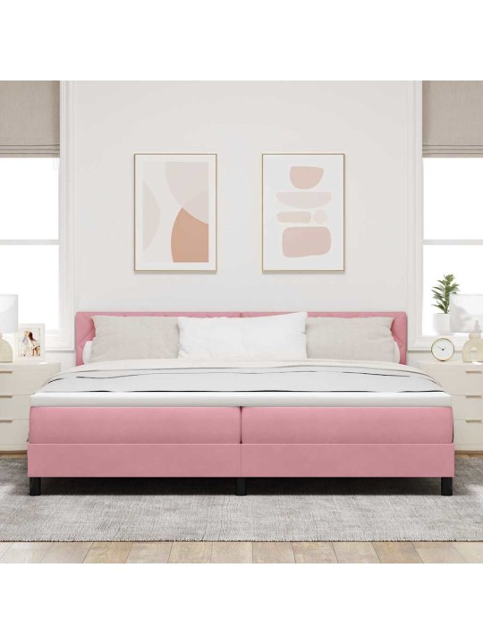 Kastītes atsperu gulta ar matraci rozā 200 x 200 cm samts