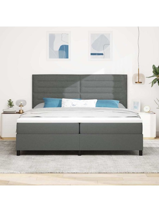 Kastītes atsperu gulta tumši pelēka 200 x 200 cm audums