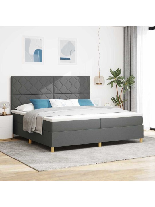 Kastītes atsperu gulta tumši pelēka 200 x 200 cm audums