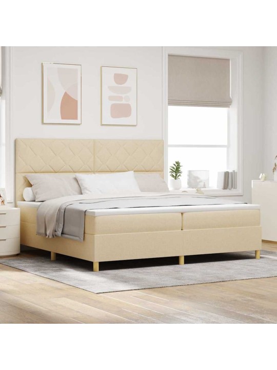 Kastītes atsperu gulta ar matraci krēmkrāsa 200 x 200 cm audums