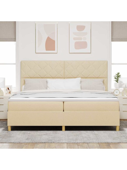 Kastītes atsperu gulta ar matraci krēmkrāsa 200 x 200 cm audums