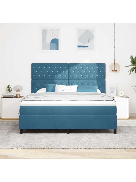 Kastītes atsperu gulta ar matraci tumši zila 180 x 200 cm samts