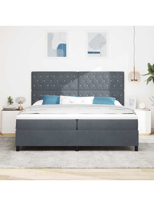 Kastītes atsperu gulta tumši pelēka 200 x 200 cm samts