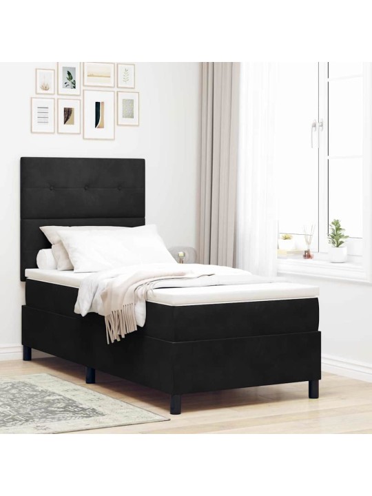 Kontinentālā gulta ar matraci melna 80 x 200 cm samts