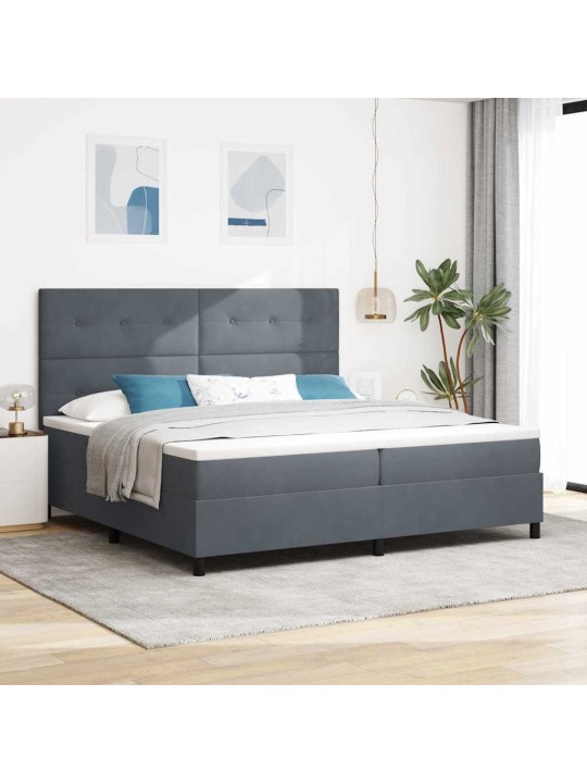 Kastītes atsperu gulta tumši pelēks 200 x 200 cm samts