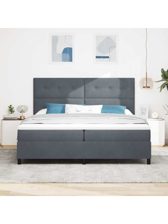 Kastītes atsperu gulta tumši pelēks 200 x 200 cm samts