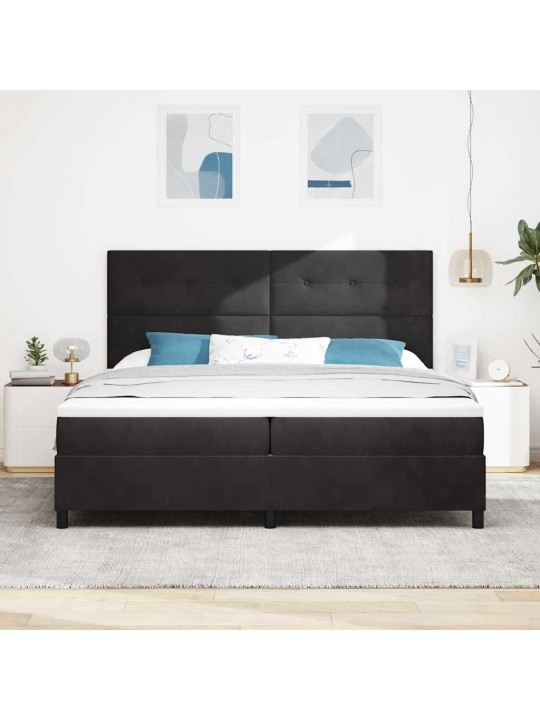Kastītes atsperu gulta ar matraci melna 200 x 200 cm samts