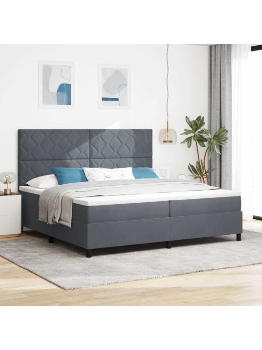 Kastītes atsperu gulta tumši pelēka 200 x 200 cm samts