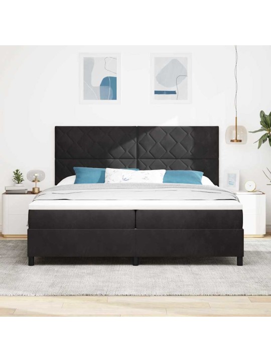 Kastītes atsperu gulta ar matraci melna 200 x 200 cm samts