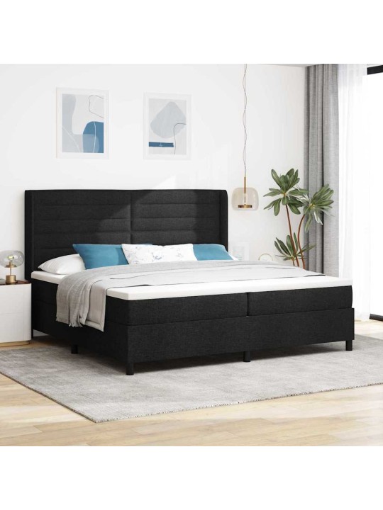 Kastītes atsperu gulta ar matraci melna 200 x 200 cm audums
