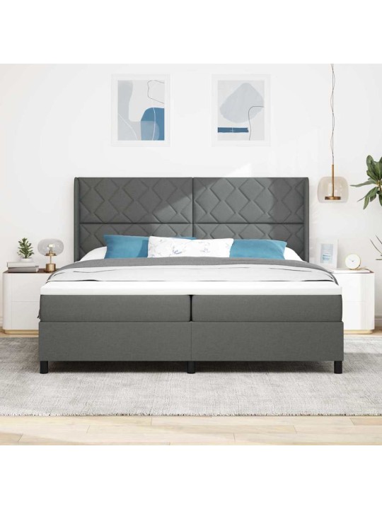 Kastītes atsperu gulta tumši pelēka 200 x 200 cm audums