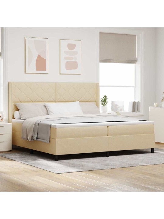 Kastītes atsperu gulta ar matraci krēmkrāsa 200 x 200 cm audums