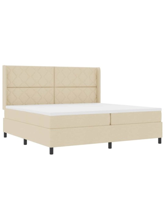 Kastītes atsperu gulta ar matraci krēmkrāsa 200 x 200 cm audums
