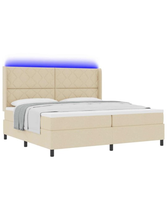 Kastītes atsperu gulta ar matraci krēmkrāsa 200 x 200 cm audums