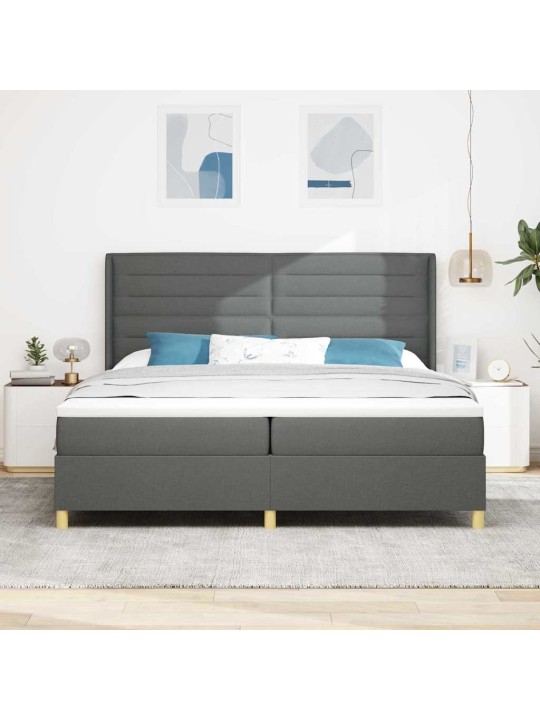 Kastītes atsperu gulta ar matraci pelēka 200 x 200 cm audums