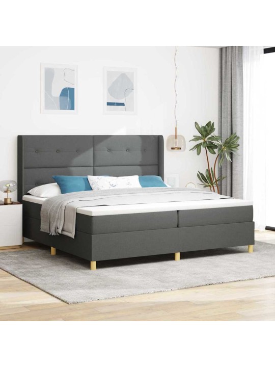 Kastītes atsperu gulta ar matraci pelēka 200 x 200 cm audums