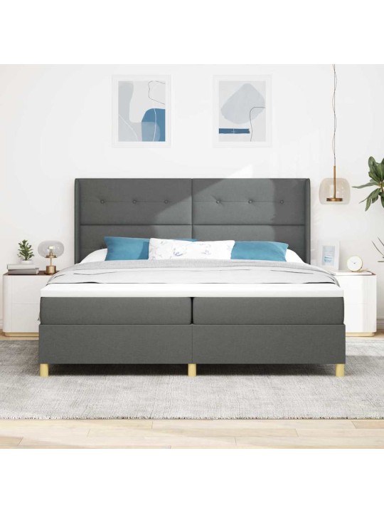 Kastītes atsperu gulta ar matraci pelēka 200 x 200 cm audums