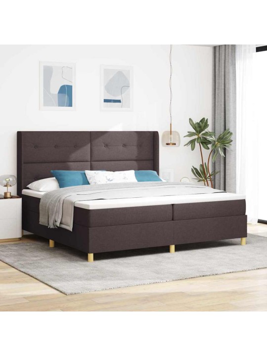 Kastītes atsperu gulta ar matraci brūna 200 x 200 cm audums