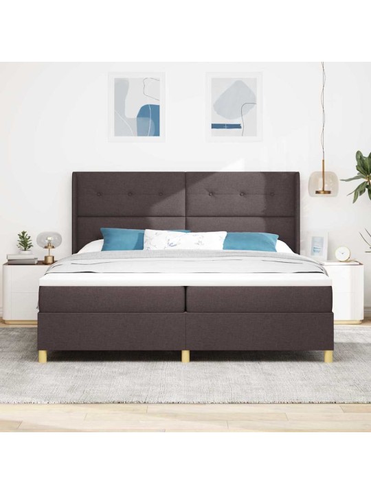 Kastītes atsperu gulta ar matraci brūna 200 x 200 cm audums