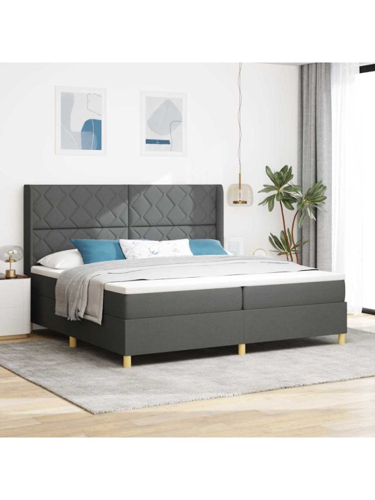 Kastītes atsperu gulta ar matraci pelēka 200 x 200 cm audums